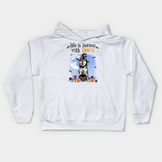 Husky Witch Hat Life Is Better With Dogs Halloween Kids Hoodie by cyberpunk art